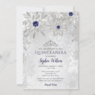 Invitation Fléaux de neige de la marine d'argent Tiara Quince