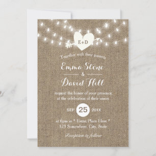 Invitation Flèche et coeur rustique Mariage Burlap