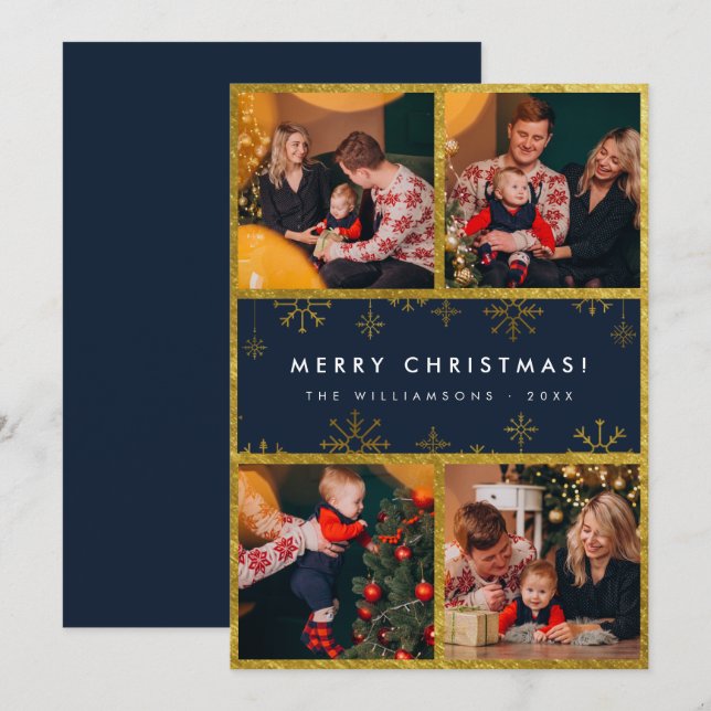 Invitation Flèche-neige d'or moderne| Joyeux Noël 4 Photo (Devant / Derrière)