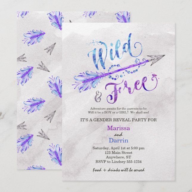Invitation "Flèche sauvage et libre" Genre Revela Party Invit (Devant / Derrière)