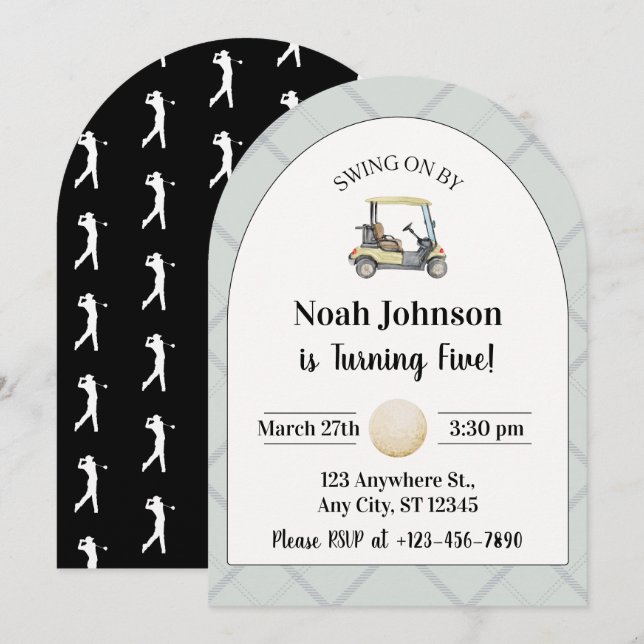 Invitation Flèche sur le terrain de golf de Boy's 5th Birthda (Devant / Derrière)