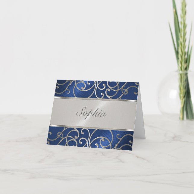 Invitation Flèches bleu et argent de la Quinceanera Navy (Devant)