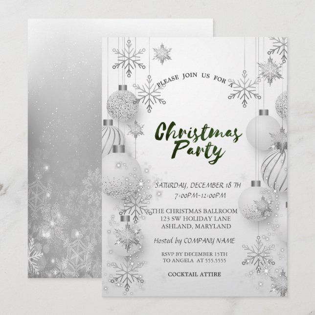 Invitation Flèches de neige grises, Balls Noël Société fête (Devant / Derrière)