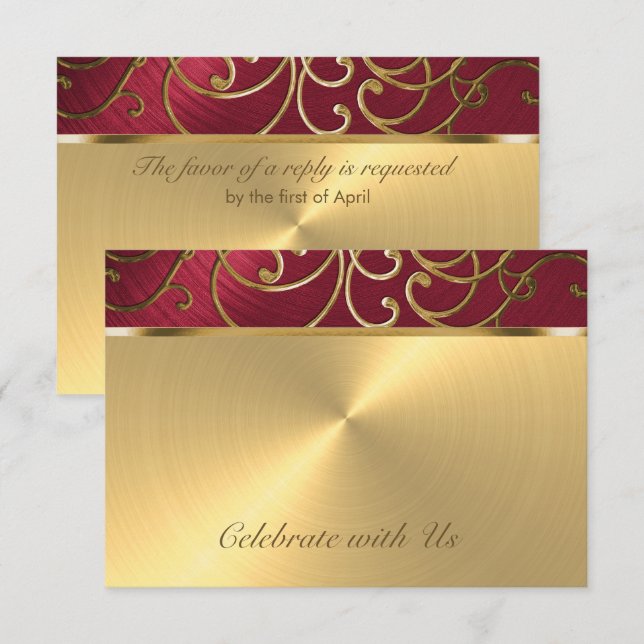 Invitation Flèches quinceanera rouge et or en fibre (Devant / Derrière)