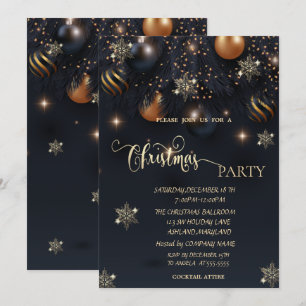Invitation Fléchettes de neige en or, Balls Christmas