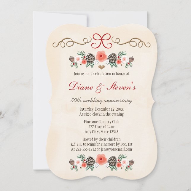 INVITATION FLEUR ANCIENNE COONE DE PIN NOËL ANNIVERSAIRE (Devant)