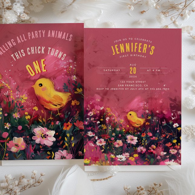 Invitation Fleur Anniversaire Basse - Adorable Chick Premier  (Créateur téléchargé)