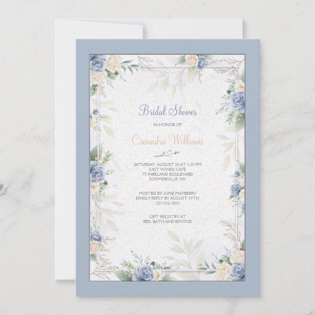 Invitation Fleur aquarelle bleue (Devant)