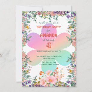 Invitation Fleur arc-en-ciel dégradé floral Anniversaire Fête