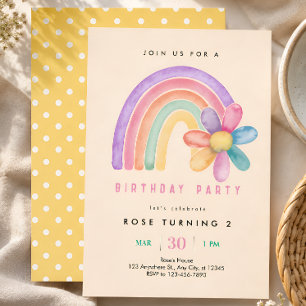 Invitation Fleur Arc-en-ciel Pastel 2e Anniversaire