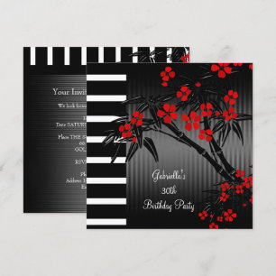 Invitation Fleur asiatique rouge noir et blanc Bamboo 30e ann