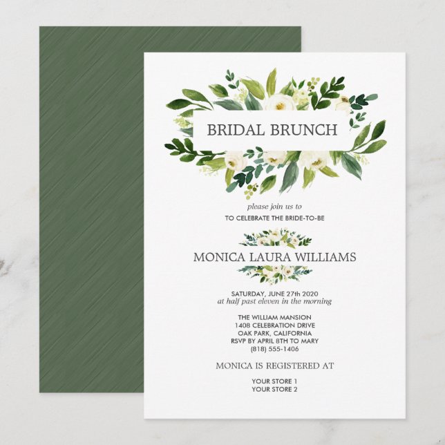 Invitation Fleur blanche chic | Mariage de brunch nuptial (Devant / Derrière)