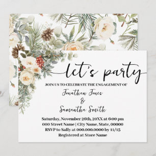 Invitation Fleur blanche d'hiver Faisons la fête Engagement