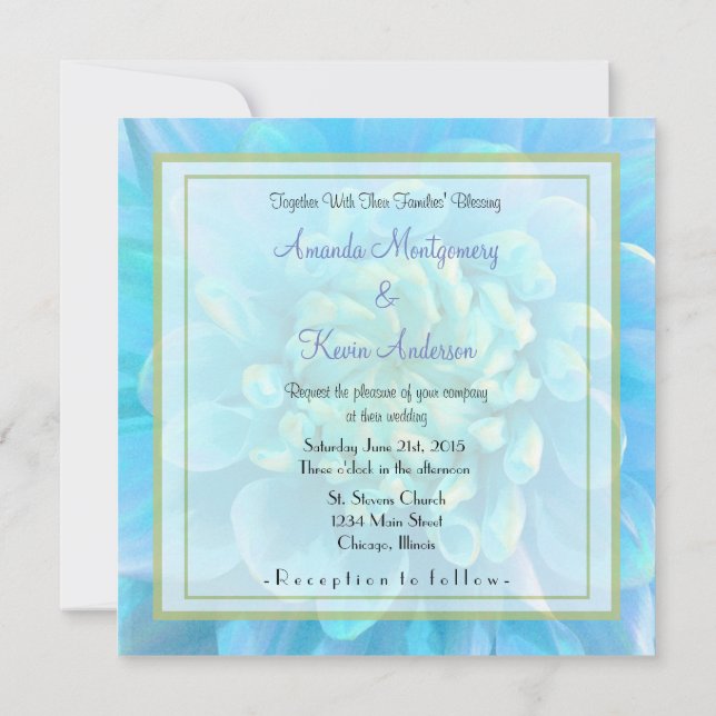 Invitation Fleur bleu turquoise Dahlia en Mariage d'aquarelle (Dos)