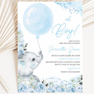 Invitation Fleur Bleue C'est un Éléphant Garçon Baby Shower