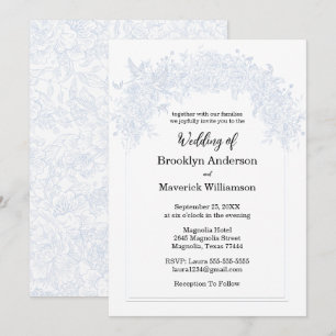 Invitation Fleur Bleue Française Élégante