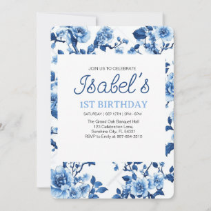 Invitation Fleur bleue Vintage élégante Chinoiserie