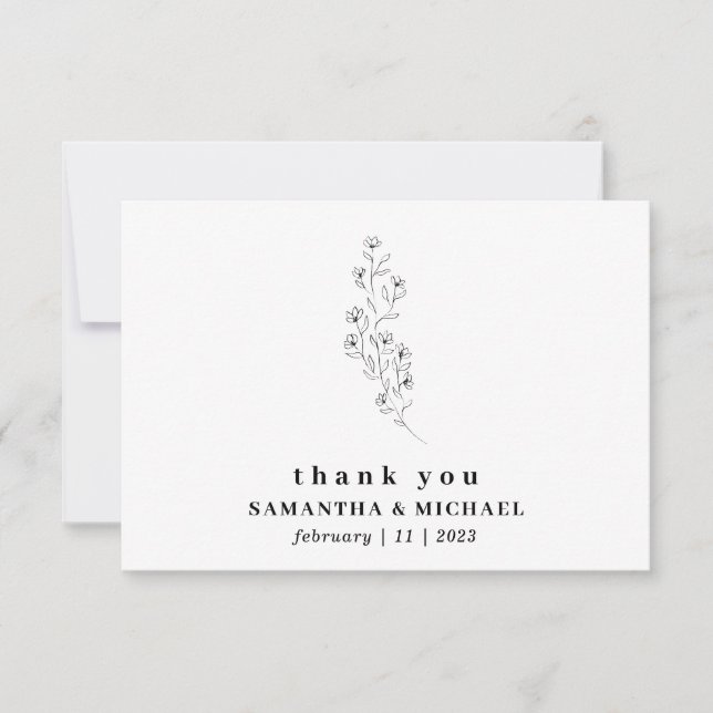 Invitation Fleur Boho Blanc Clair Remerciement de mariage Ind (Devant)