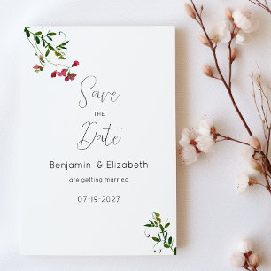 Invitation Fleur botanique rose rouge vert simple Enregistrer