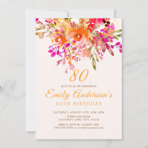 Invitation Fleur brillante Romantique 80ème anniversaire fête