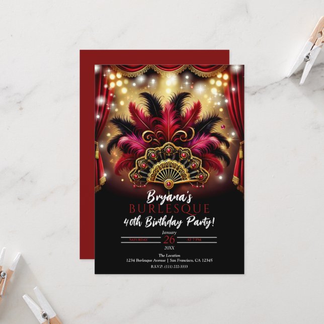 Invitation Fleur Burlesque & Lumières Glam Anniversaire (Devant/Arrière en situation)