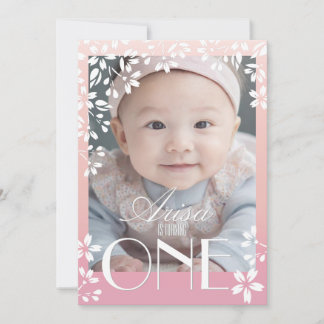 Invitation Fleur chic moderne photo 1er anniversaire : SAKURA