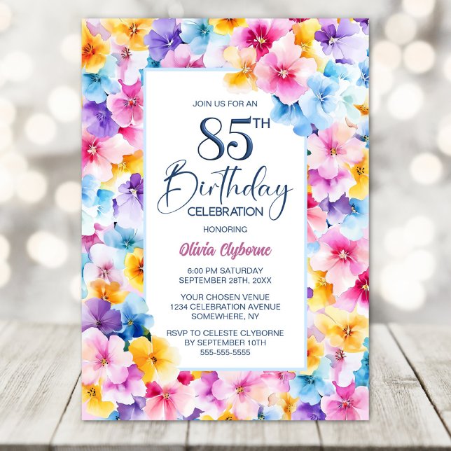Invitation Fleur colorée 85e fête d'anniversaire (Créateur téléchargé)