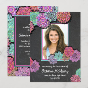 Invitation Fleur colorée Mandala Photo Graduation Party