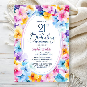 Invitation Fleur colorée Oval 21e fête d'anniversaire