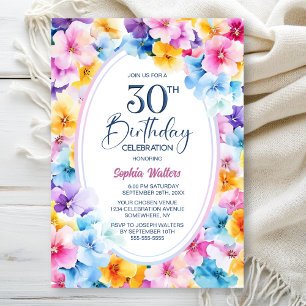 Invitation Fleur colorée Oval 30e fête d'anniversaire