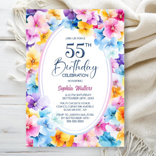 Invitation Fleur colorée Oval 55e fête d'anniversaire