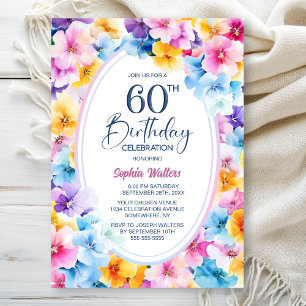 Invitation Fleur colorée Oval 60e fête d'anniversaire
