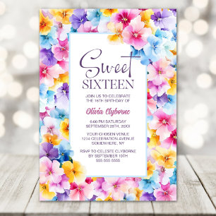 Invitation Fleur colorée sucré 16e fête d'anniversaire