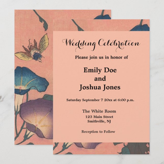 Invitation Fleur d'abeille rose classique Hokusai Art (Devant / Derrière)