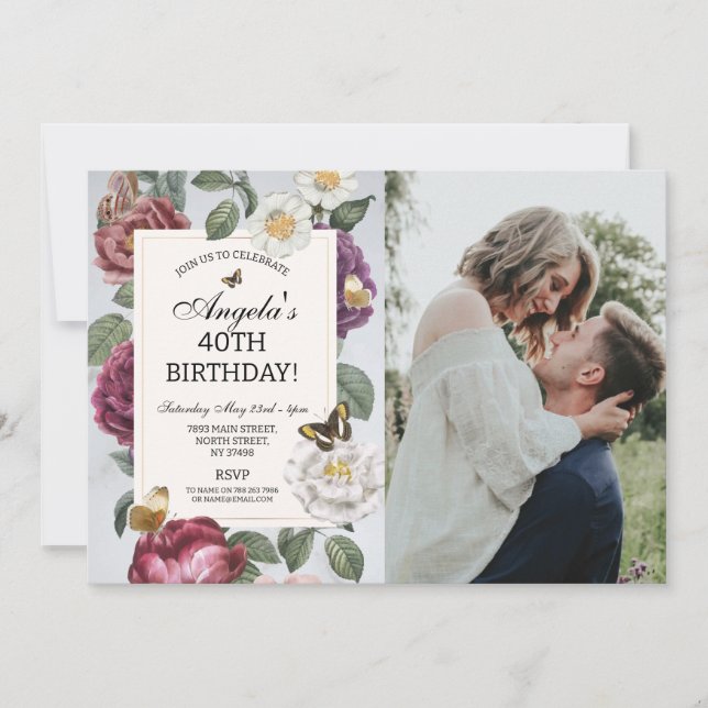 Invitation Fleur d'anniversaire Butterfly Floral Photo (Devant)