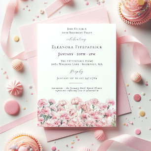 Invitation Fleur d'anniversaire de janvier Carnation rose 30e