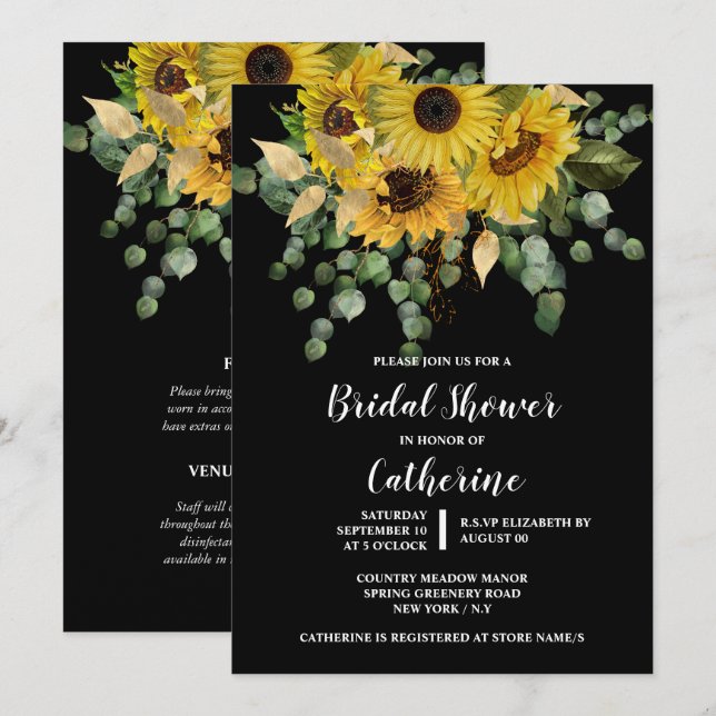 Invitation Fleur d'aquarelle de tournesol eucalyptus (Devant / Derrière)