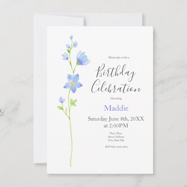 Invitation Fleur d'aquarelle d'échelle de Jacob (Devant)