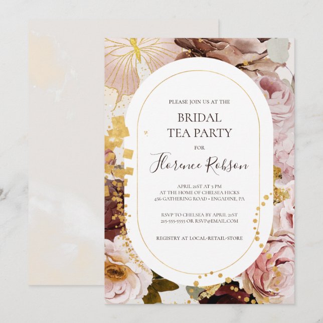 Invitation Fleur d'aquarelle florale moderne fête du thé de l (Devant / Derrière)