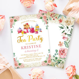 Invitation Fleur d'aquarelle Jardin Tea Party Filles Annivers