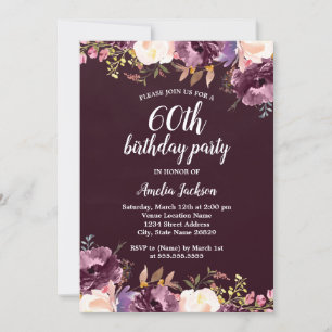 Invitation Fleur d'aquarelle Purple Floral 60e fête d'anniver