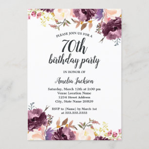 Invitation Fleur d'aquarelle violet Floral 70e anniversaire f