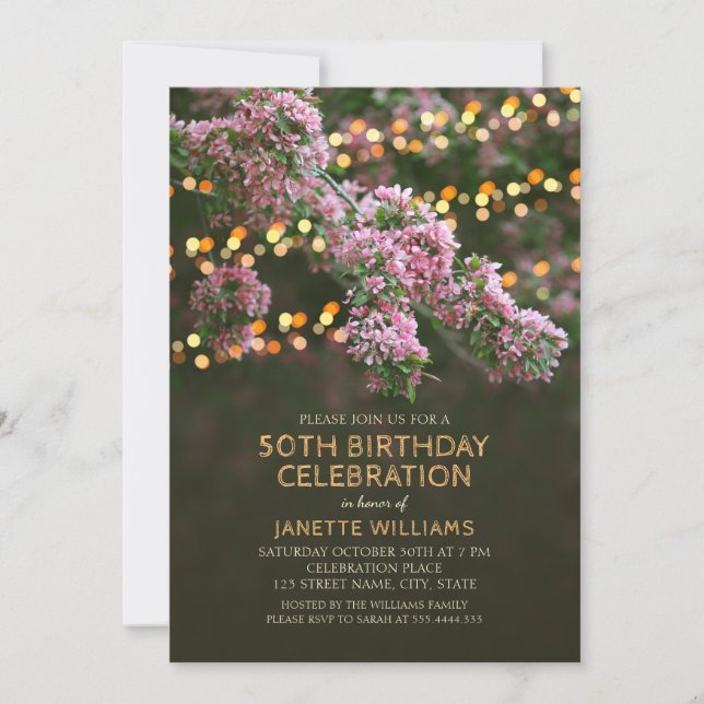 Invitation Fleur d'arbre illumine Floral rustique 50e anniver (Devant)