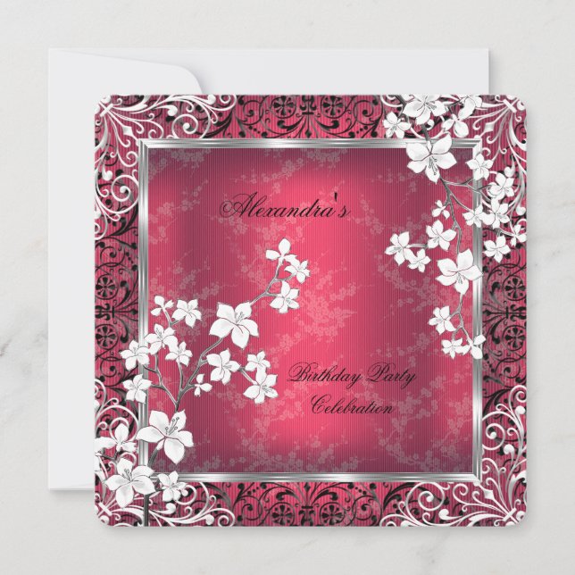Invitation Fleur d'Asie Rouge Blanc noir dentelle Anniversair (Devant)