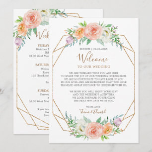 Invitation Fleur de Bienvenue de Mariage à l'Aquarelle Géomét