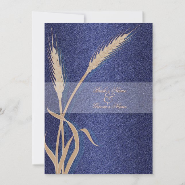 Invitation Fleur de blé mariage à crème bleue (Devant)