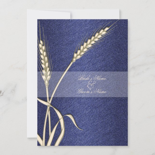 Invitation Fleur de blé mariage à crème bleue (Devant)