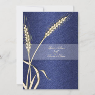 Invitation Fleur de blé mariage à crème bleue