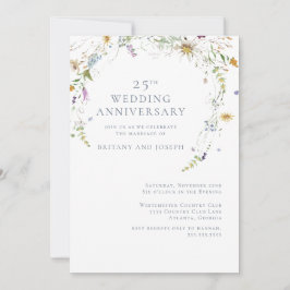 Invitation Fleur de Bleu Floral 25e Anniversaire de Mariage