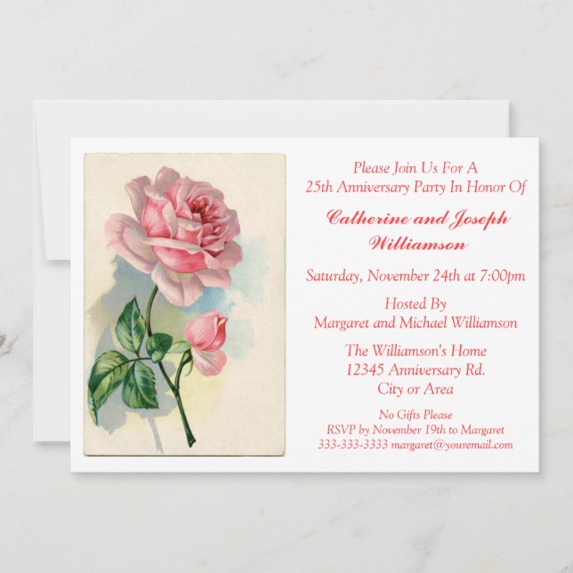 Invitation Fleur de Bouquet de Rose Romantique sur mesure pou (Devant)